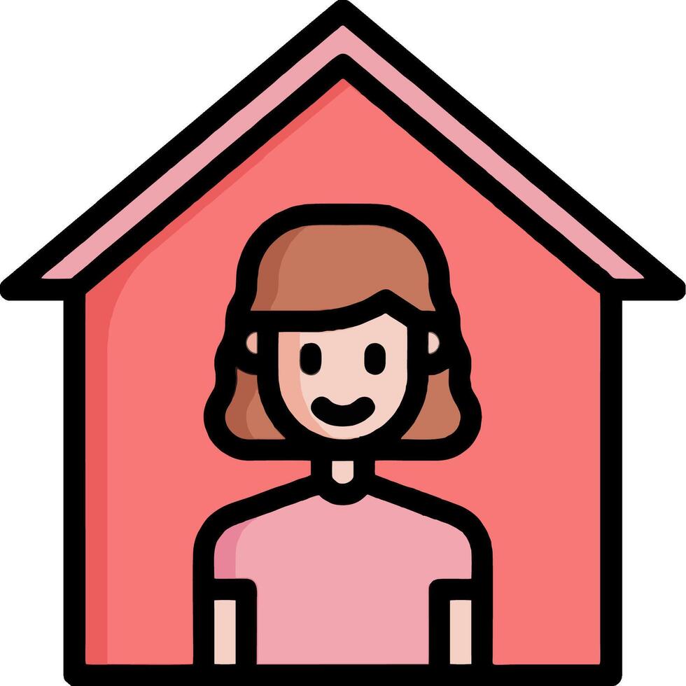 A woman is standing in front of a pink house vector
