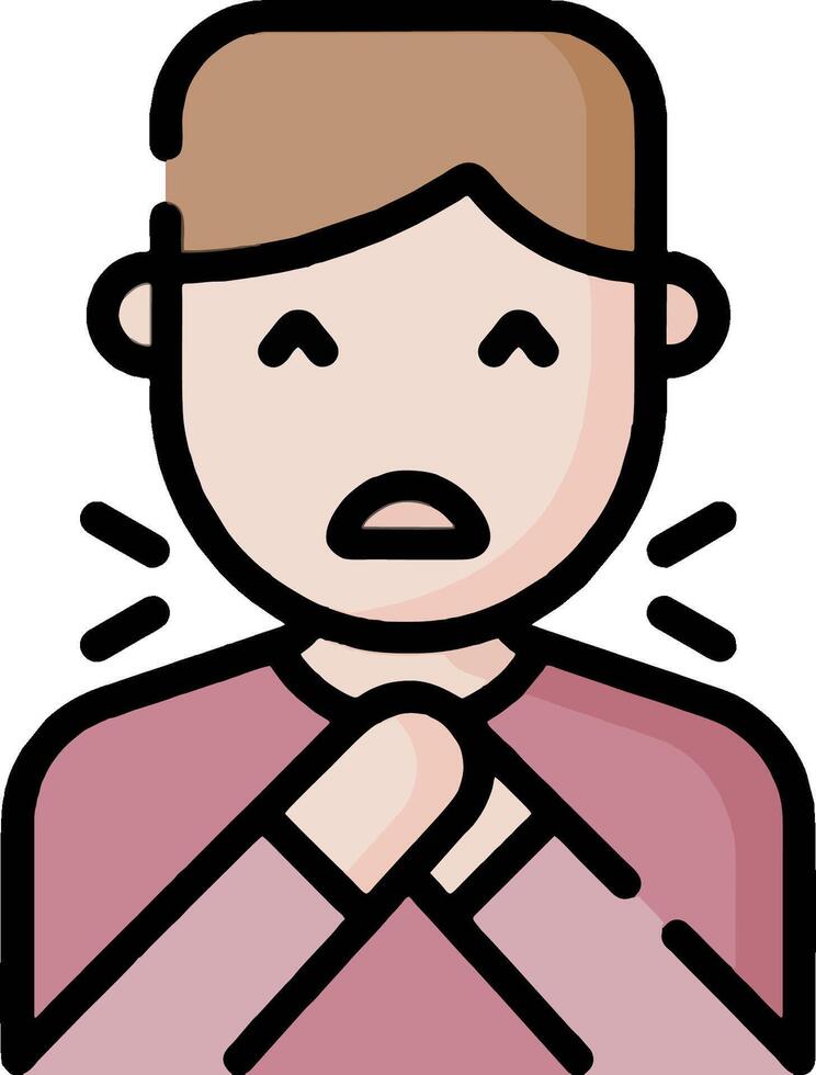 A man with a cold face is holding his hands to his chest vector