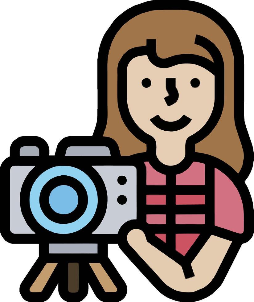 A woman holding a camera with a tripod vector