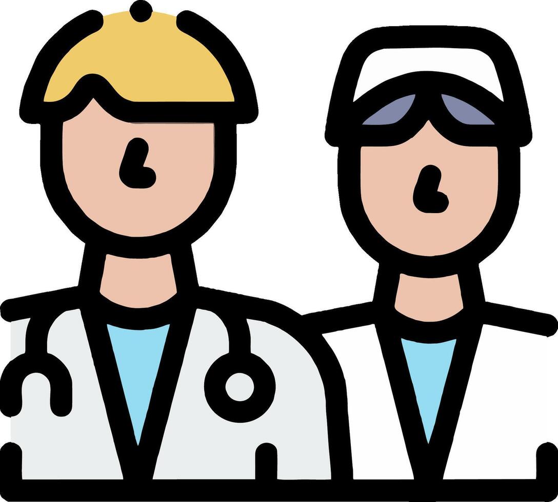 Two people in white lab coats standing next to each other vector