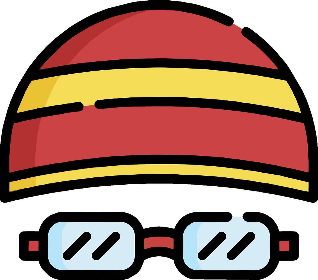 A red and yellow hat with glasses vector