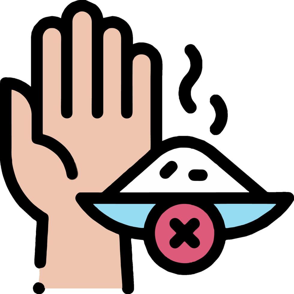 A hand with a bowl of food and a sign that says stop vector