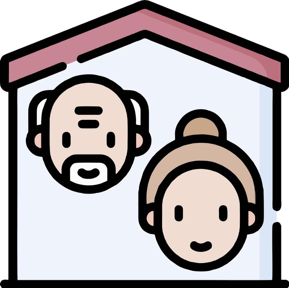 An elderly couple in a house with a sign that says home vector