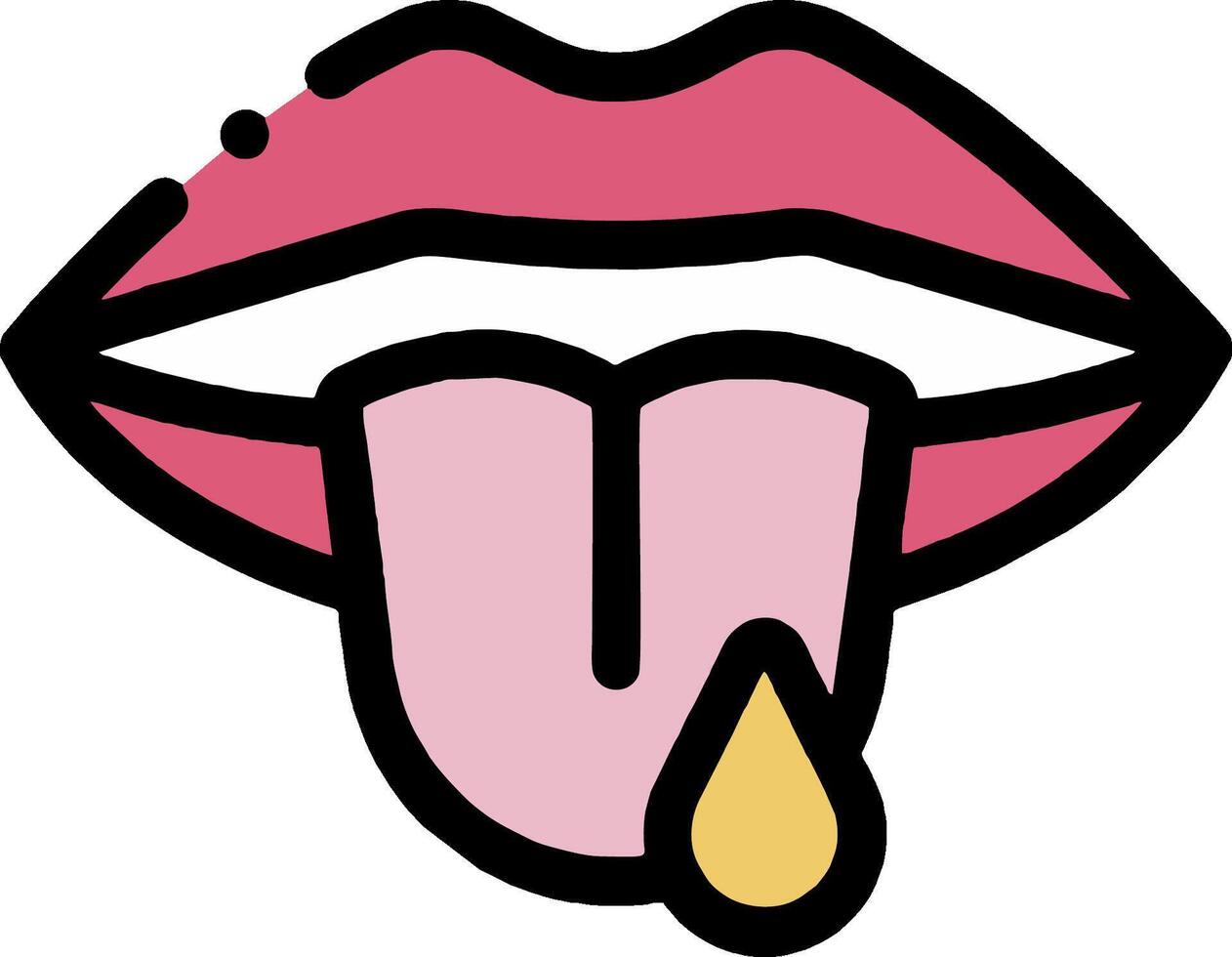 A cartoon tongue with a drop of liquid on it vector