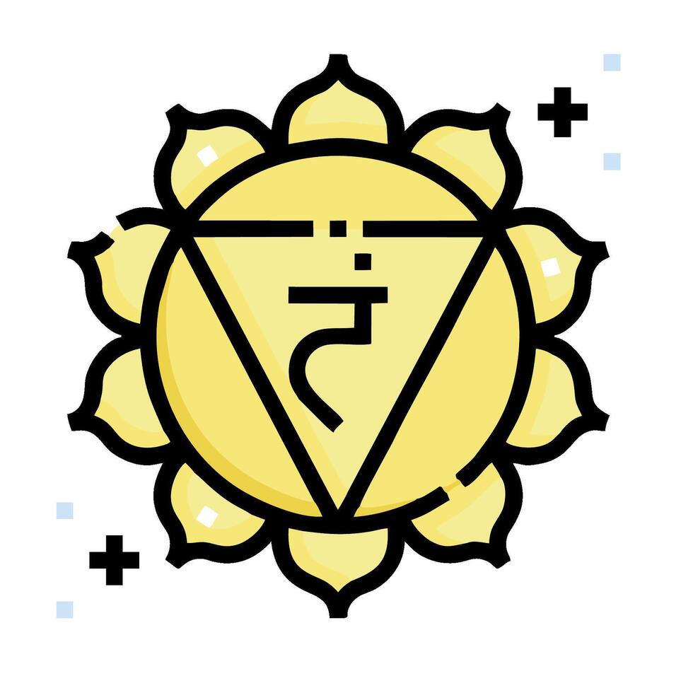 The chakra symbol is shown in a yellow and black color vector