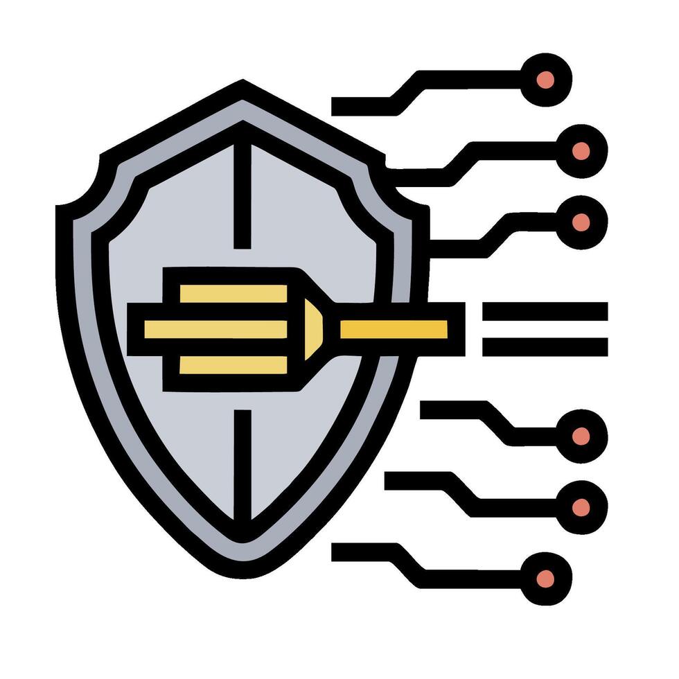 A shield with a key on it and a circuit board vector