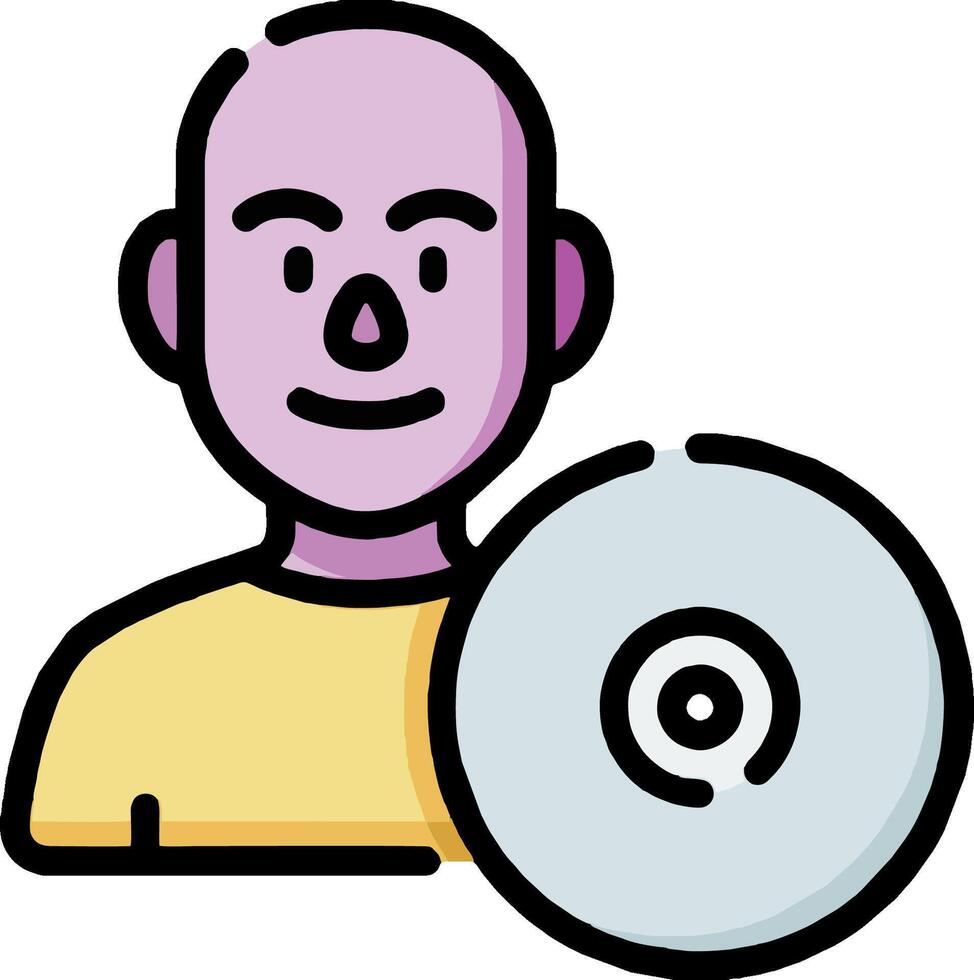 A bald man holding a disc icon vector