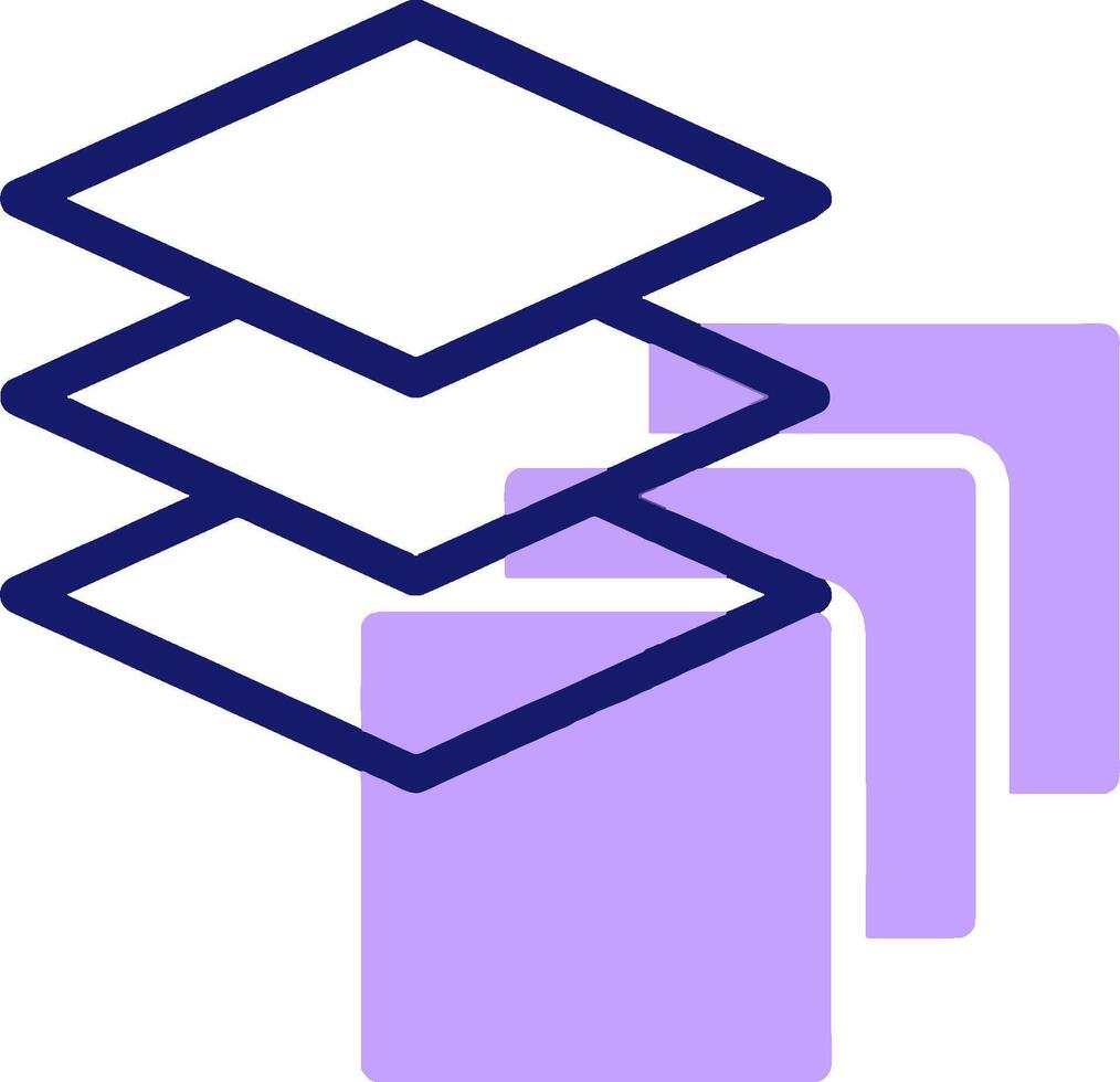 A purple and white logo with three stacked boxes vector