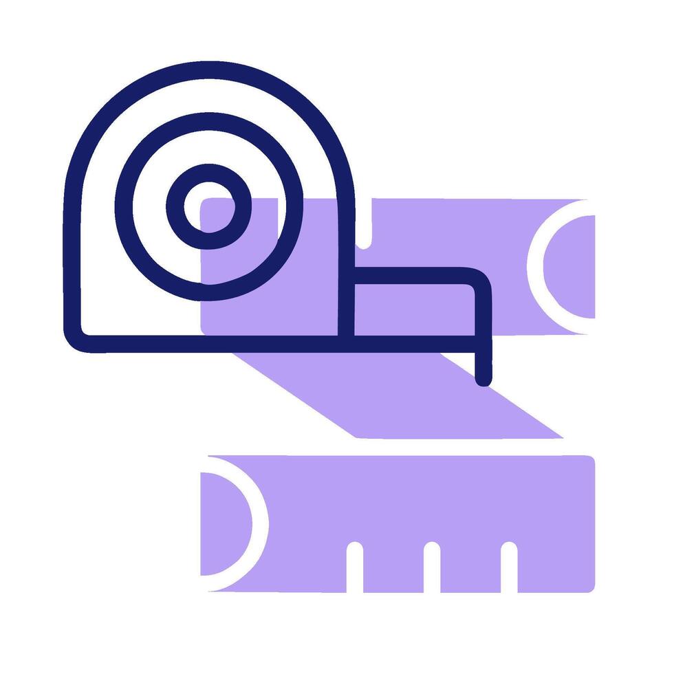 A purple and white icon of a tape measure vector