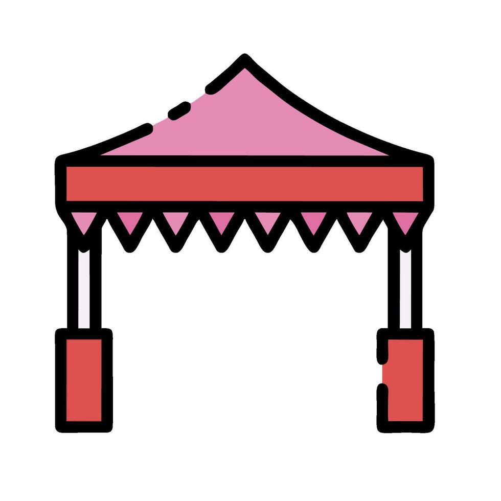 A pink tent with a red roof on a white background vector