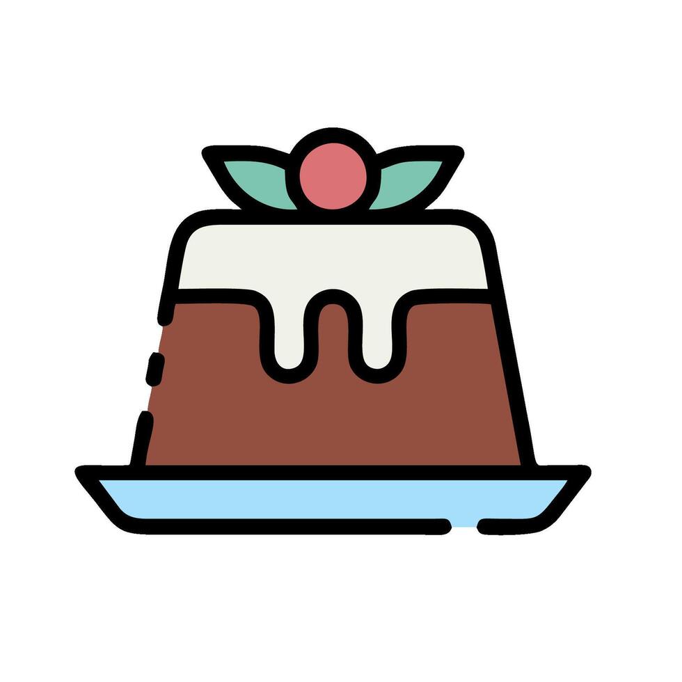 A pudding with a cherry on top is shown on a plate vector