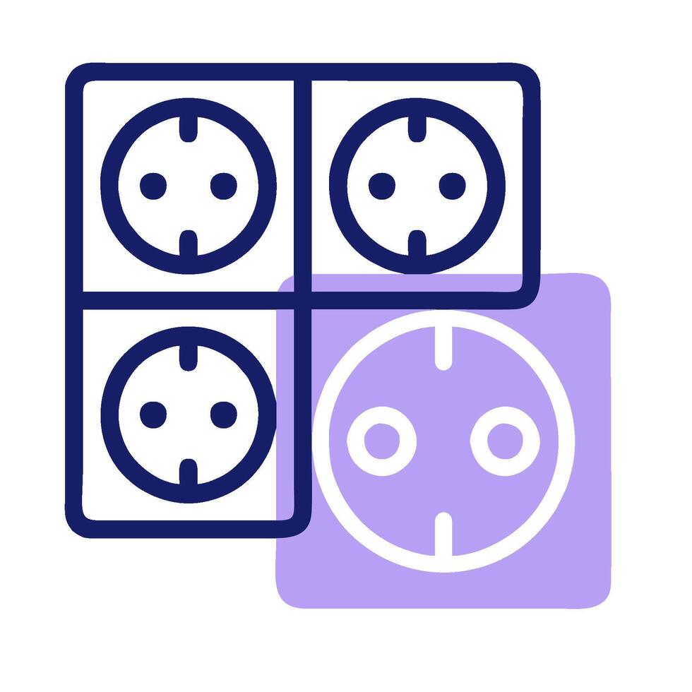 A purple and white icon of four electrical outlets vector