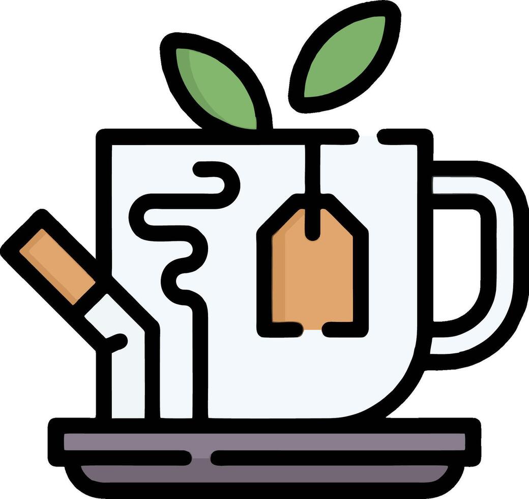Tea cup with leaves and a cigarette vector