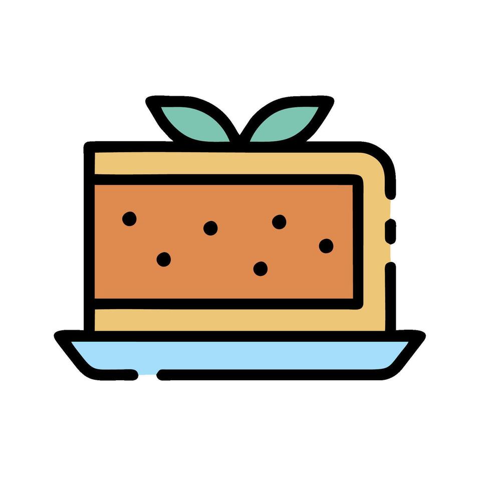 A slice of cake with a green leaf on top vector