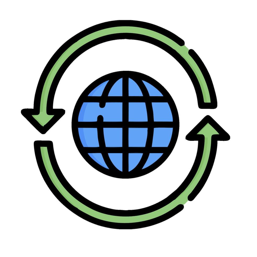 The globe is surrounded by arrows and arrows vector
