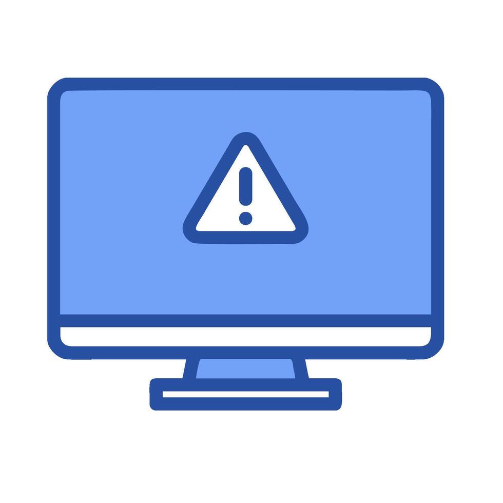A computer monitor with a warning sign on it vector