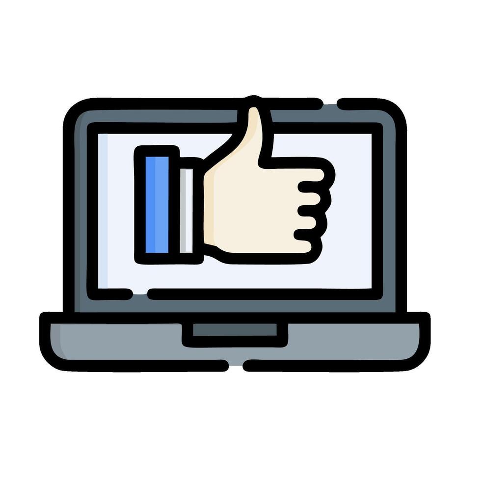 A laptop with a thumb up icon on it vector