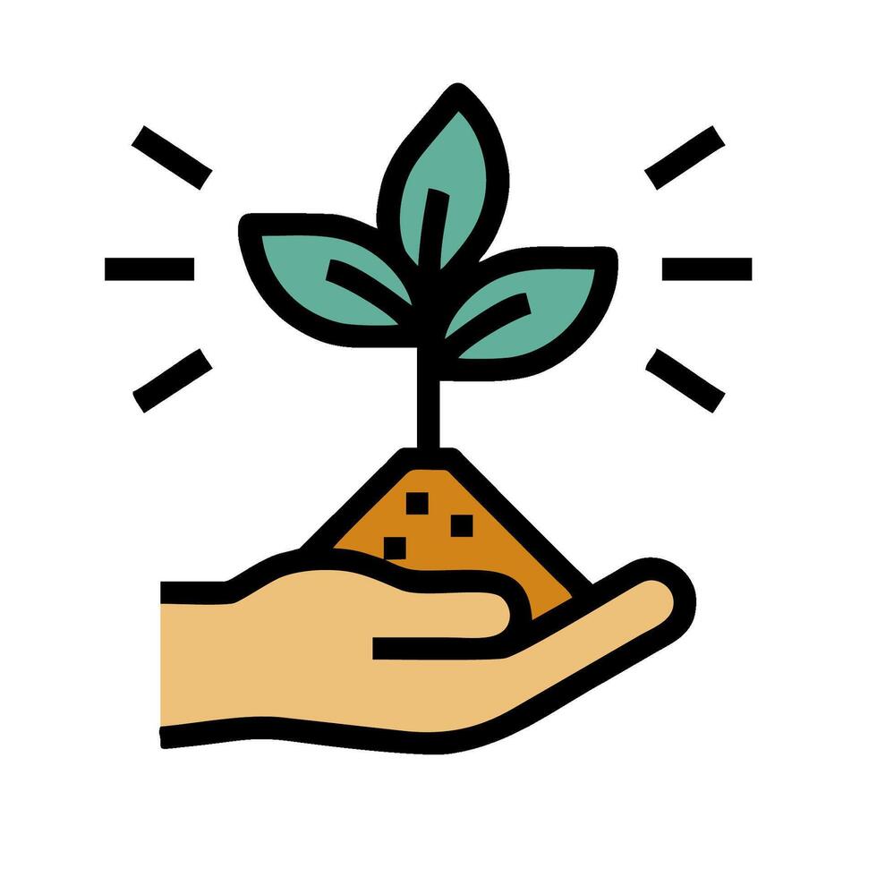 A hand holding a plant with a light coming from it vector