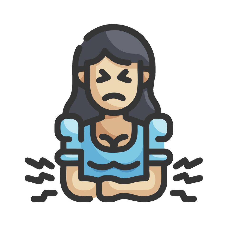A woman with a sad face is sitting on the ground vector
