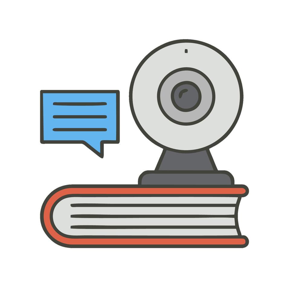 Webcam and books icon on white background vector