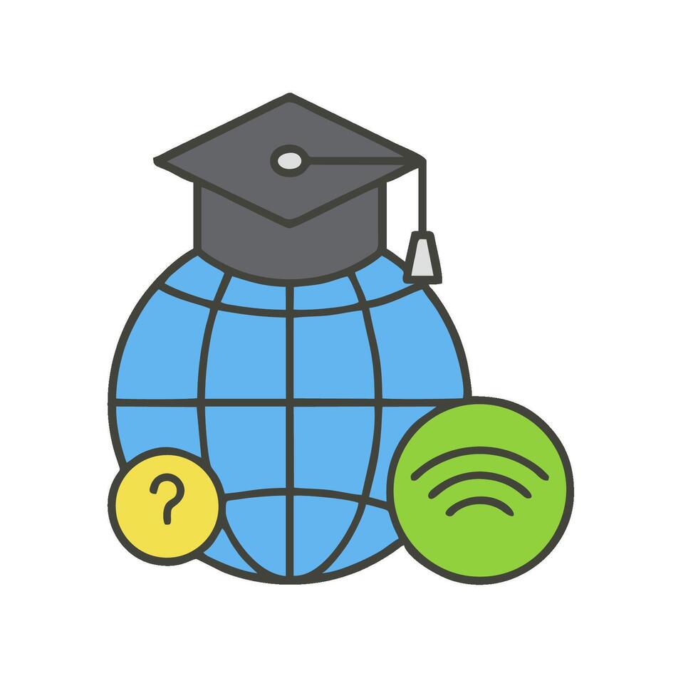 Graduation globe with money and spotify icon vector