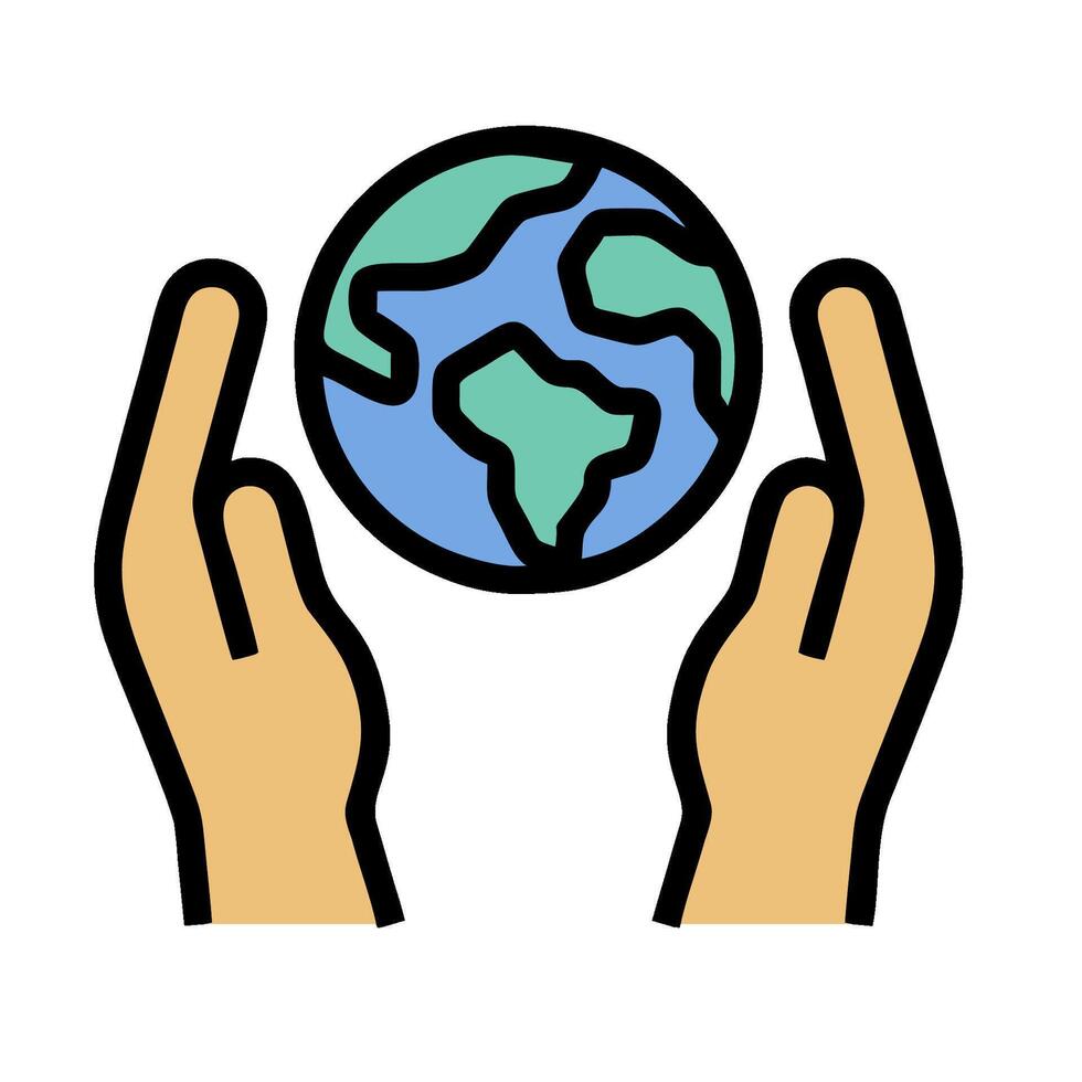 Hands holding the earth icon on a white background vector