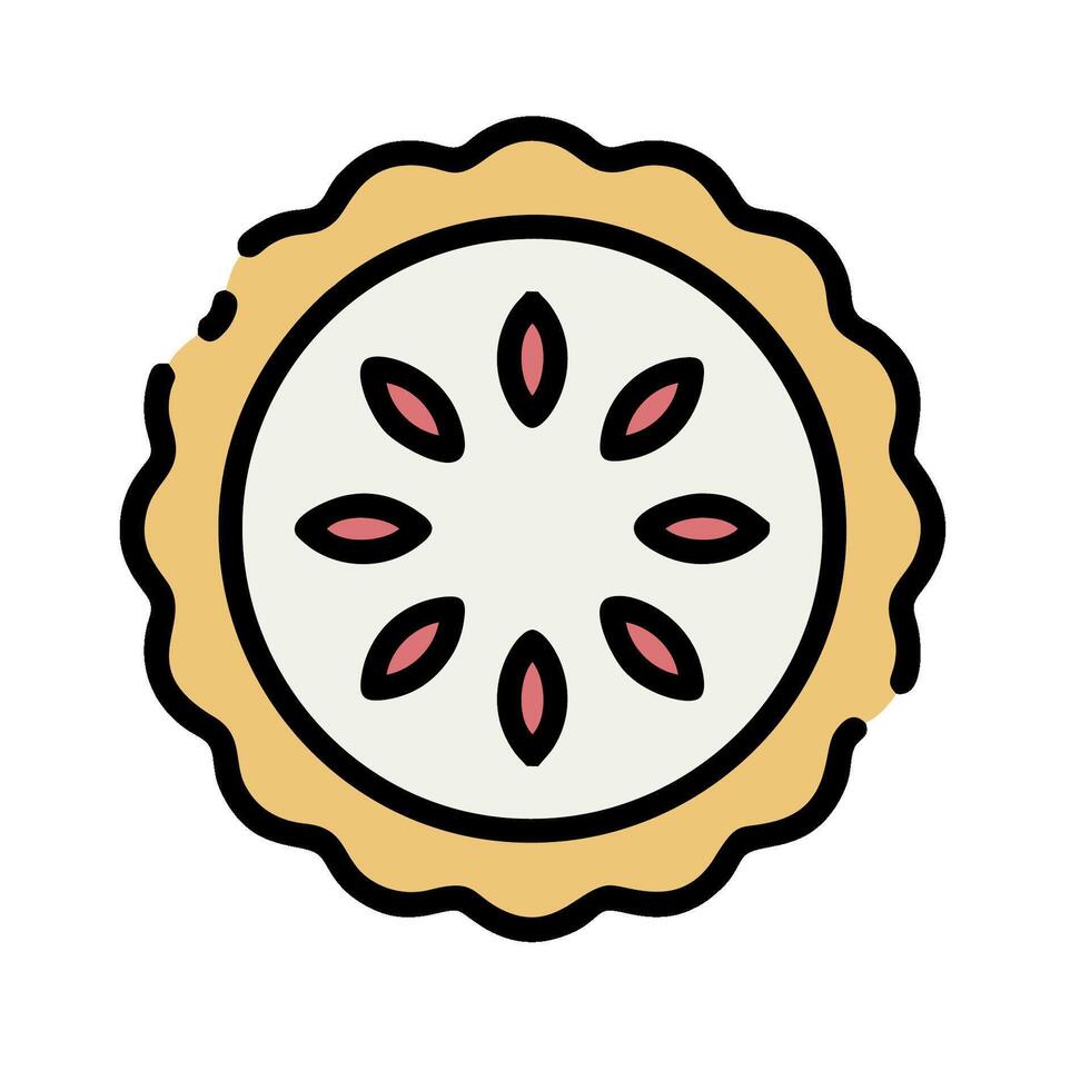 A pie with a slice of fruit on top vector