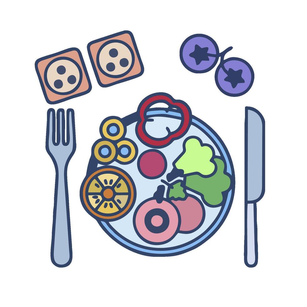 Plate with food and utensils on it vector