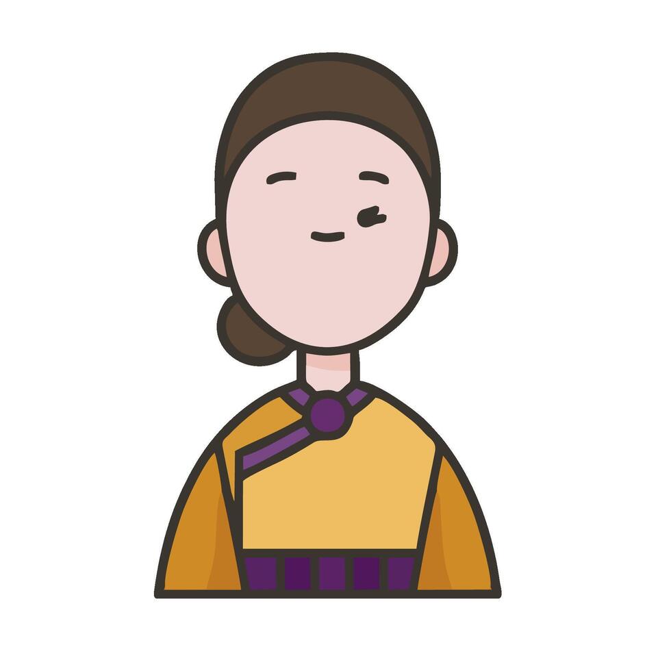 A cartoon woman with a purple shirt and yellow scarf vector