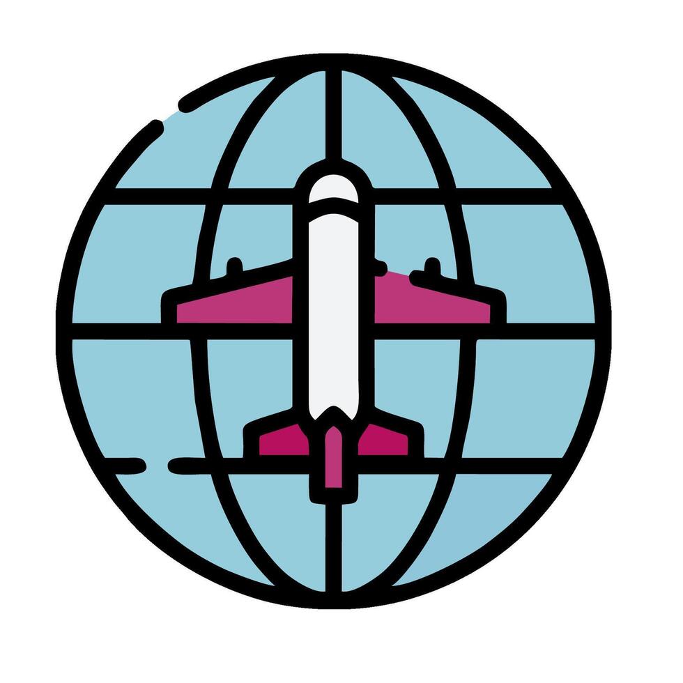 Airplane flying over the globe icon illustration vector