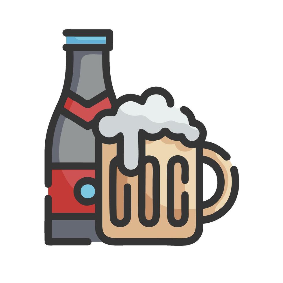 Beer and bottle icon on white background vector