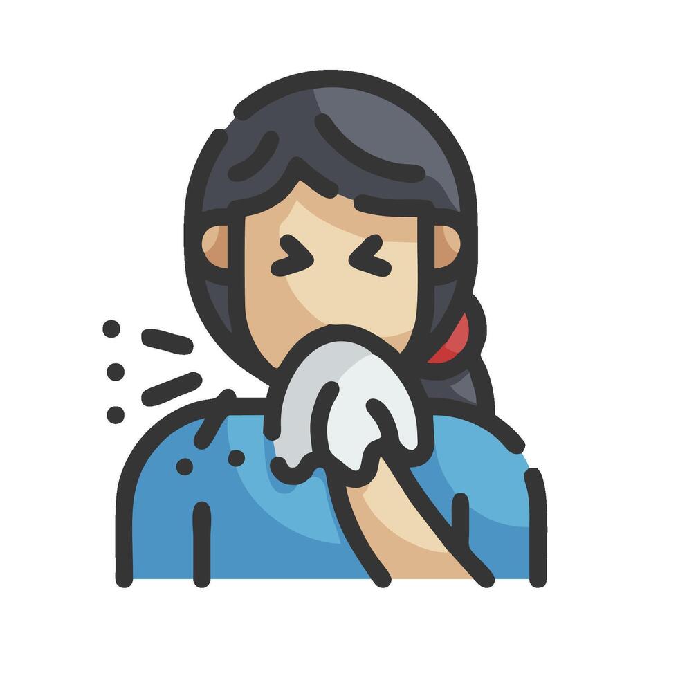 A woman blowing her nose with a tissue vector