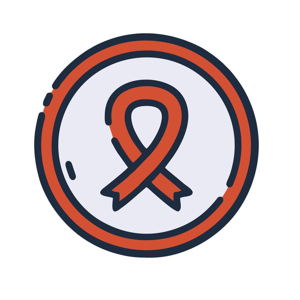 A red ribbon in a circle with a black outline vector