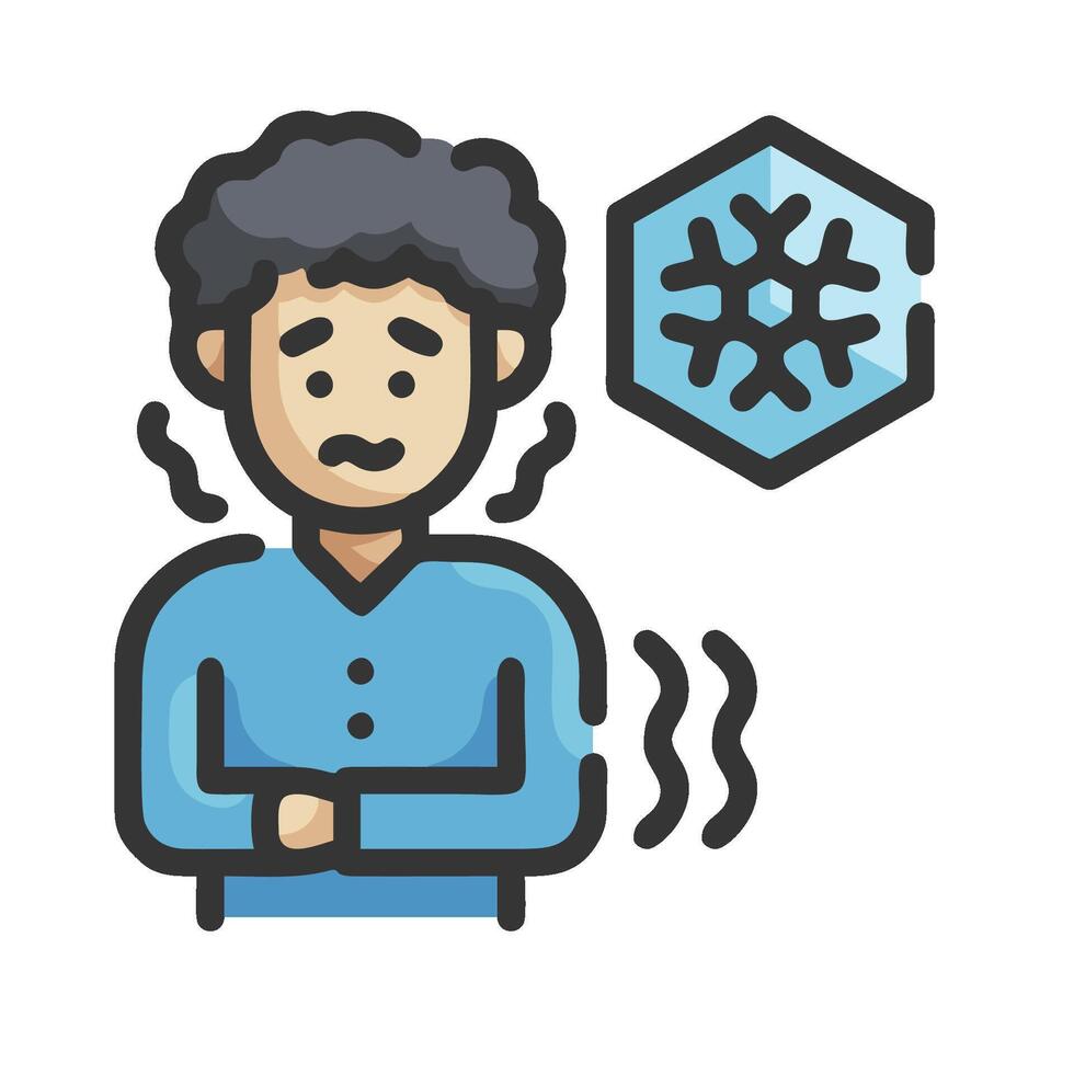 A man with a cold is standing next to a snowflake vector