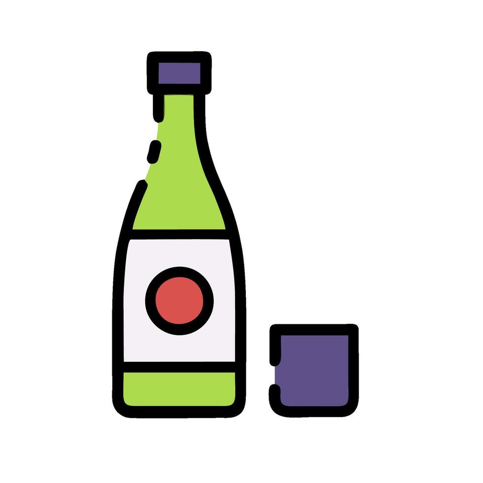 A bottle of sake and a glass on a white background vector