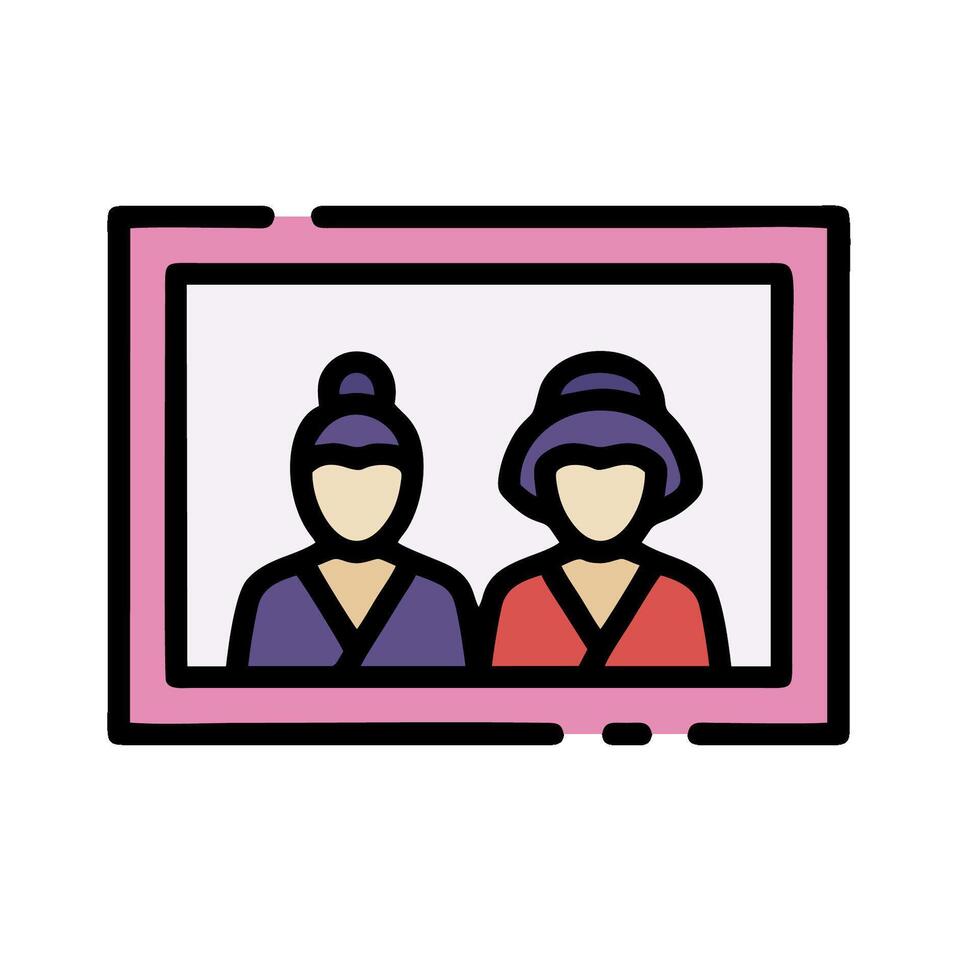 Two women in a frame with a pink background vector