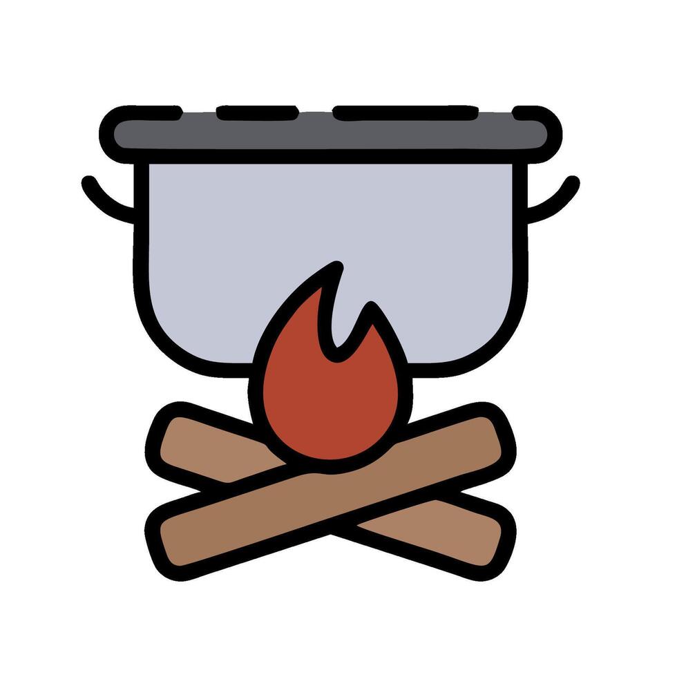 A pot with a fire and a stick on top vector