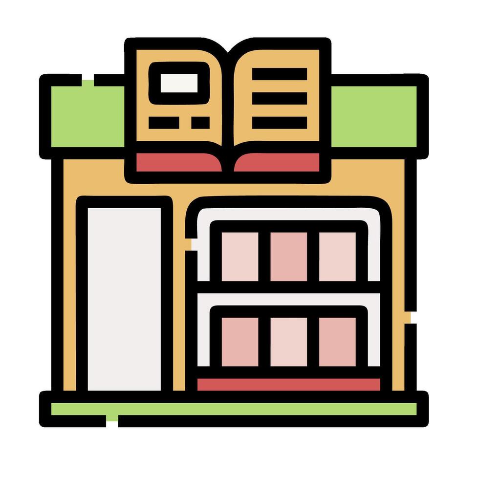A book store icon with a book on the shelf vector