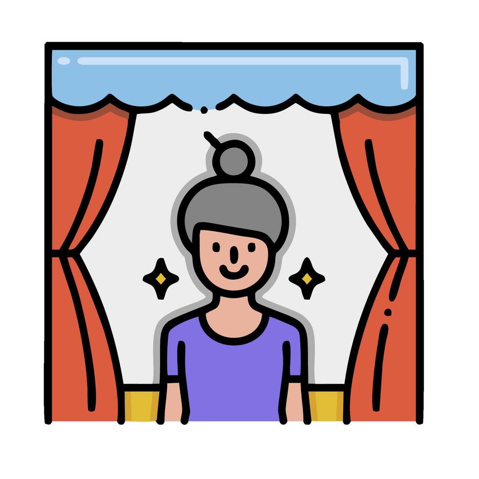 A woman is standing in front of a curtain vector