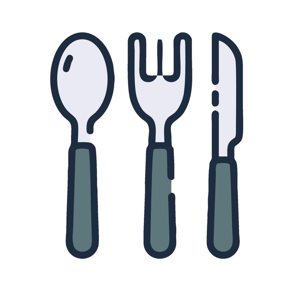 Fork, spoon and knife icon on white background vector