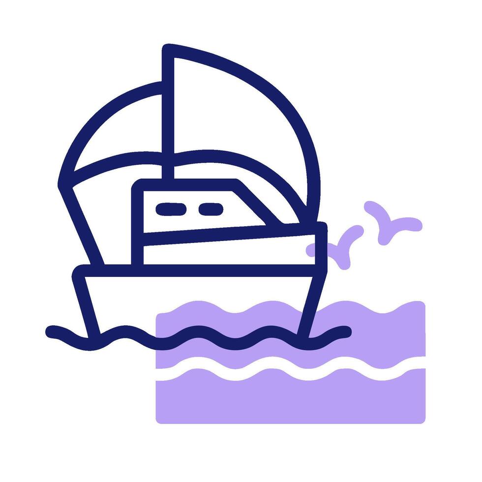 A boat with sails on the water line icon vector