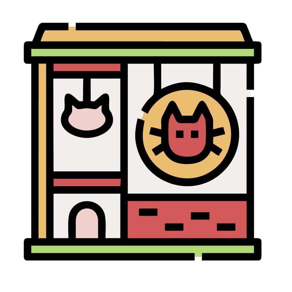 A cat is sitting in a box with a cat toy vector