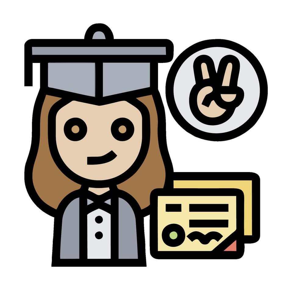 A woman in a graduation cap and gown holding a diploma vector