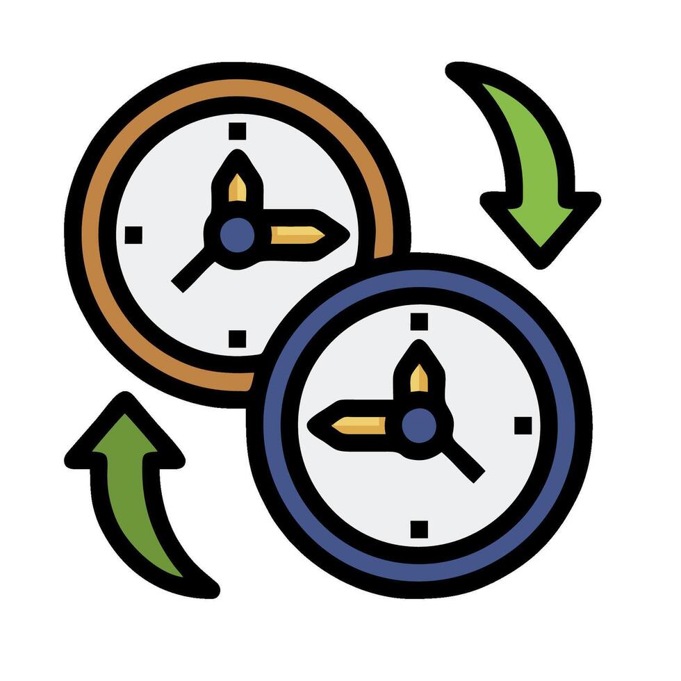 Two clocks are shown with arrows pointing to them vector