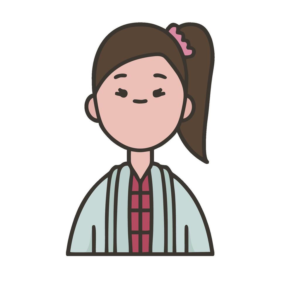A woman with a ponytail and a pink shirt vector