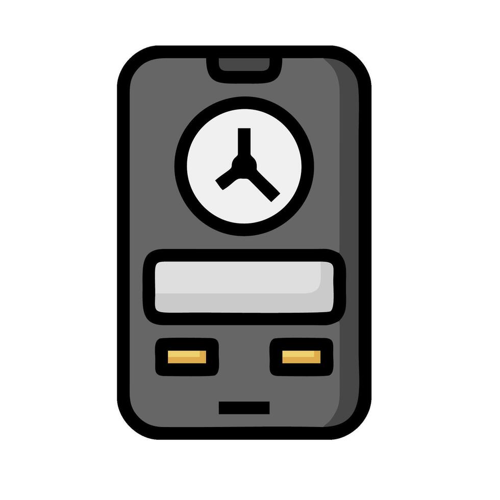 A black and white image of a cell phone with a clock on it vector