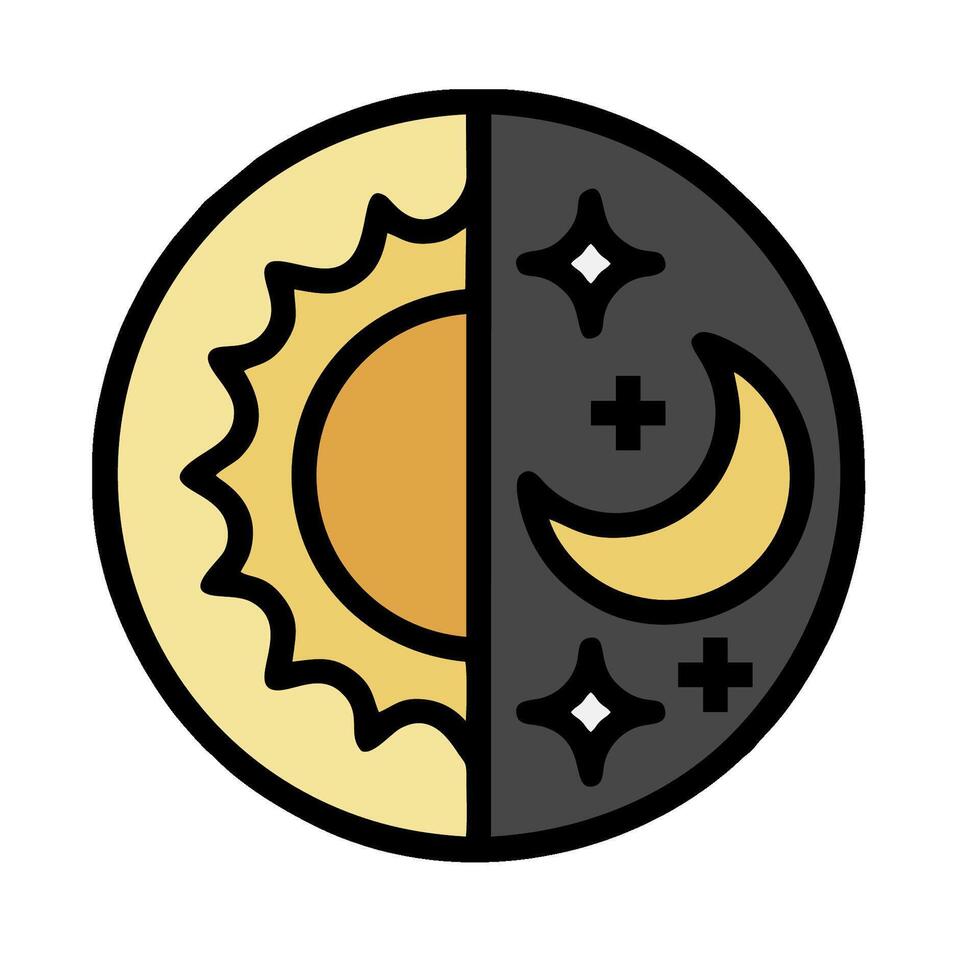 The moon and the sun are shown in a flat line vector