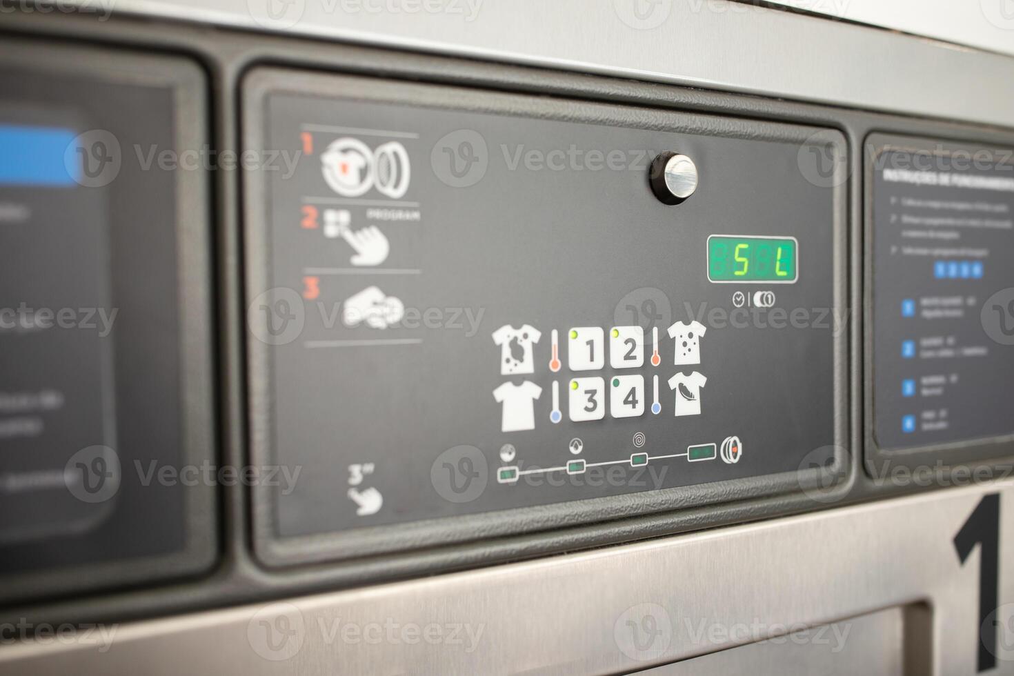 The control panel of a washing machine displays various options for different wash cycles and settings. Users can select from multiple programs and adjust load sizes easily. photo