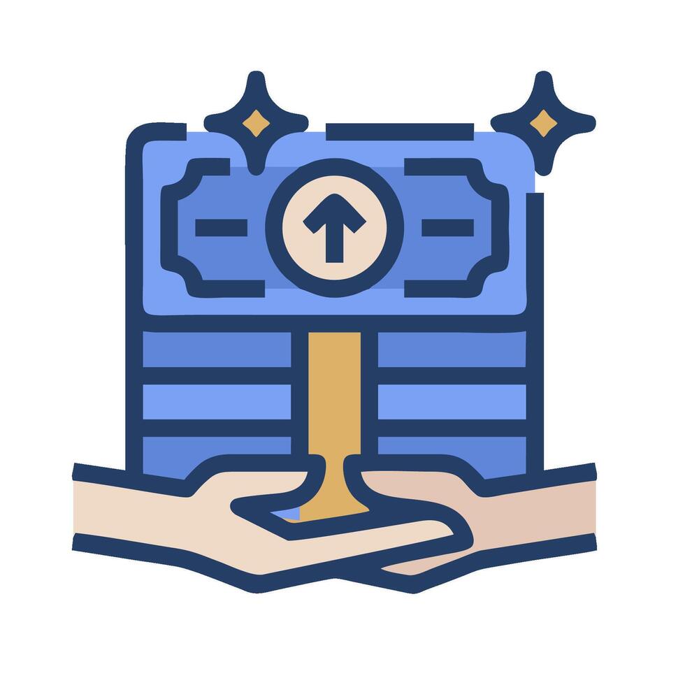 A hand holding a stack of money with an arrow pointing up vector