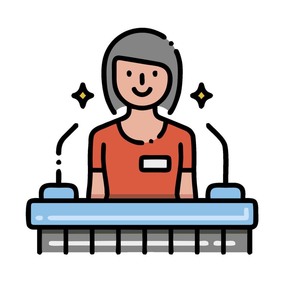 A woman is standing at a podium with a microphone vector